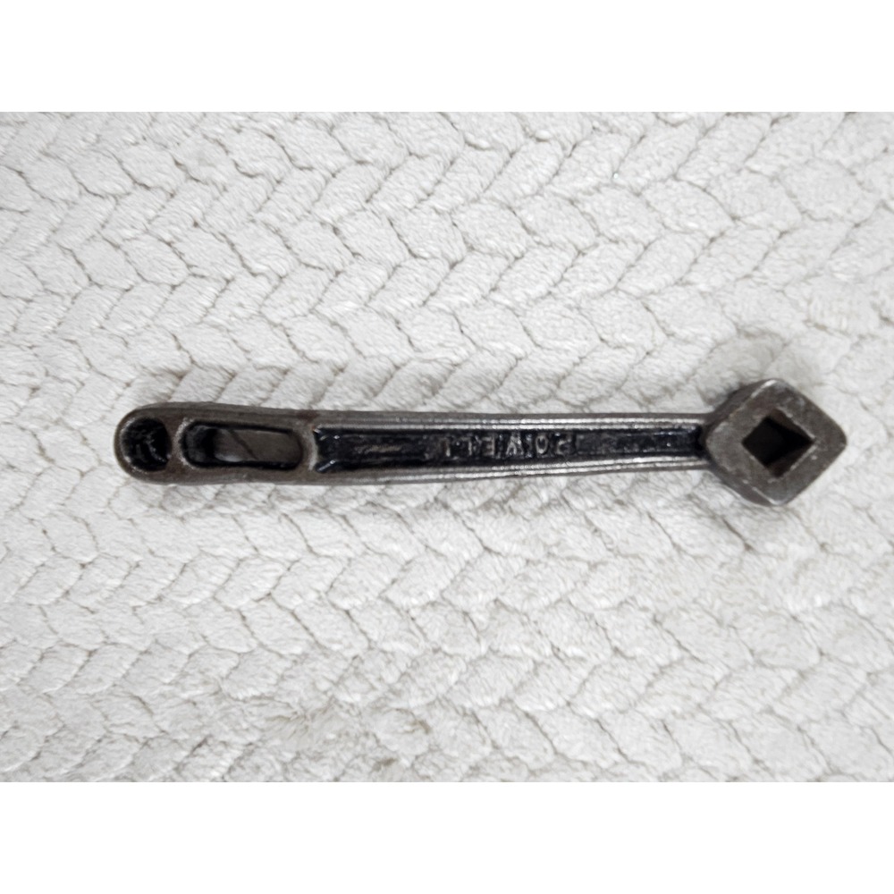 Vintage Powell Cast Iron Valve Handle Wrench Square Socket Industrial Tool 6.5"